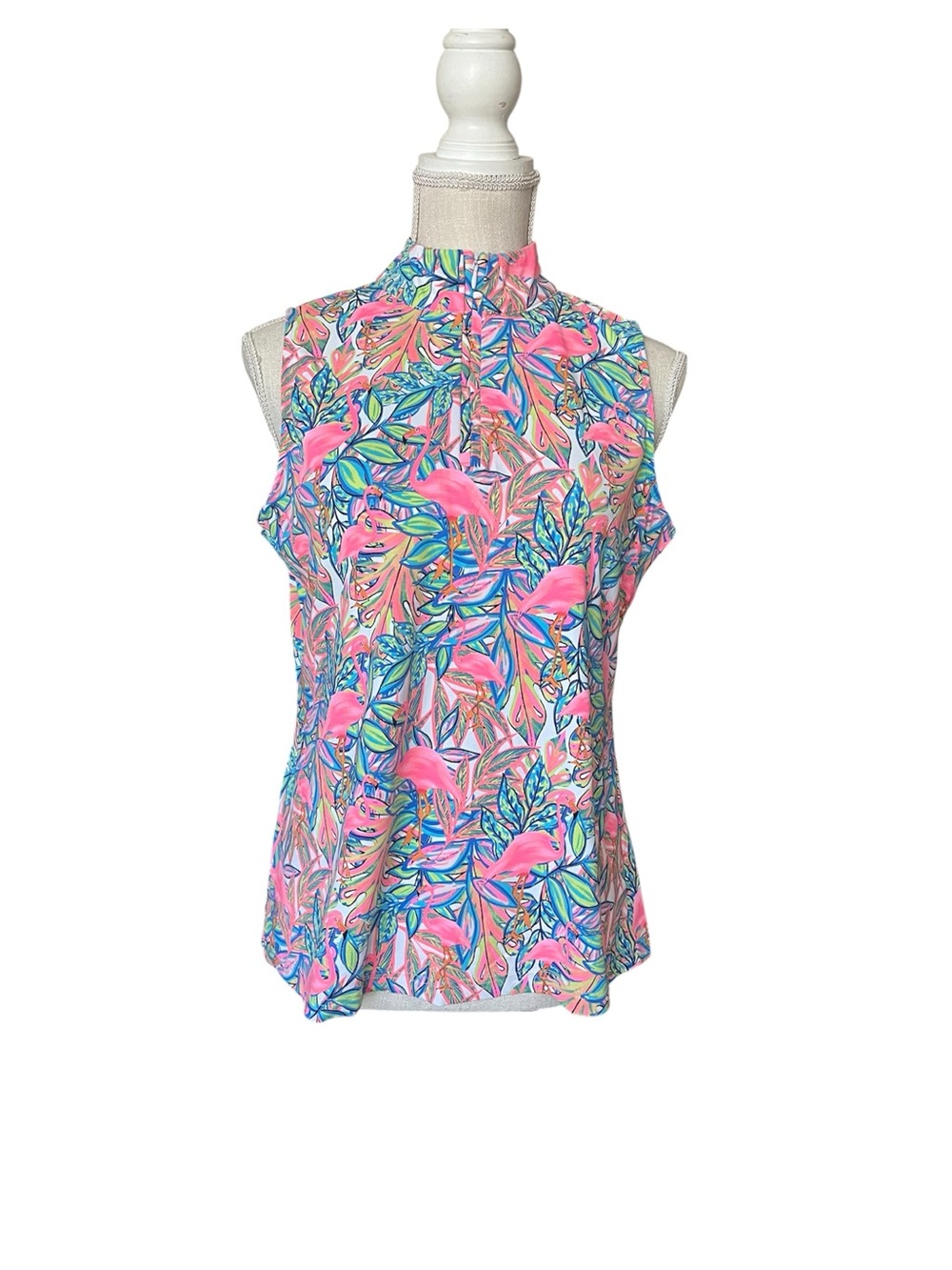 Lulu B Sleeveless Top Flamingo Tropical Resort Golf Coastal Athletic Tank Sz M - Picture 4 of 11